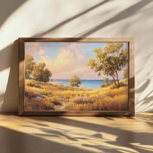 Printable Lake Michigan Sunset Painting, Great Lakes of North American Wall Art, Michigan Summer Shore Artwork, Forest Nature Landscape Art