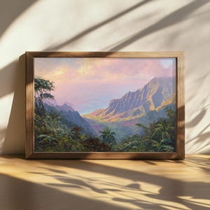Printable Na Pali Coast Painting, Kauai Napali Ocean Wall Art, Hawaii Tropical Island Summer Sunrise, Mountain Valley Forest Nature Print