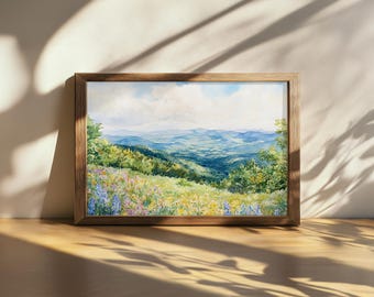 Cuadro imprimible del Parque Nacional Shenandoah, arte mural de las Montañas Blue Ridge, flores silvestres de Virginia en primavera, bosque de las Tierras Altas de los Apalaches