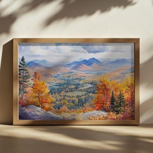 Adirondack Mountains Painting, Mount Marcy Wall Art, New York Autumn Fall Foliage Artwork, Mountain Forest Summit Nature Landscape Art Print