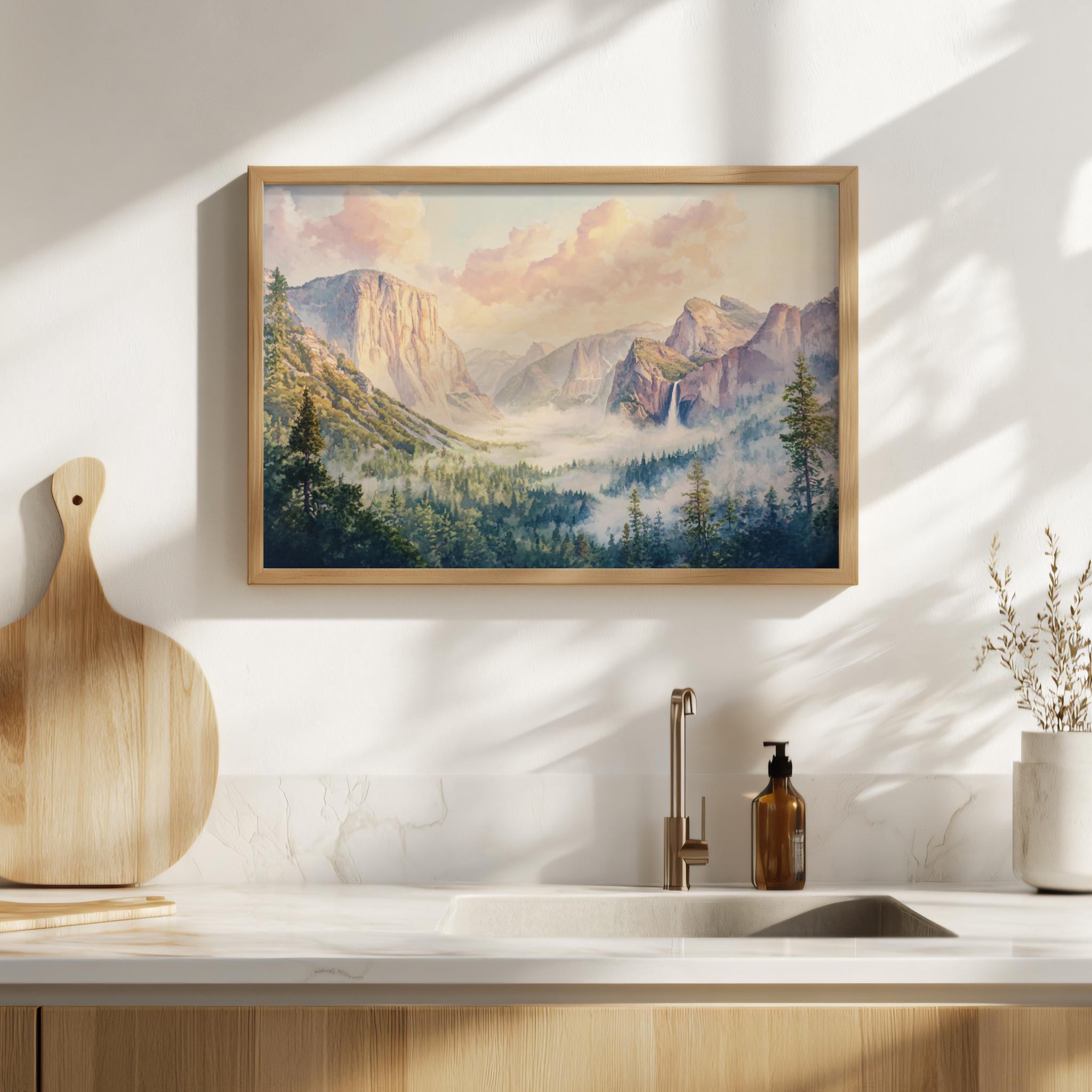ヨセミテ国立公園の絵画、トンネルビューの日の出ウォールアート