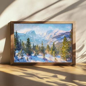 Printable Rocky Mountain National Park Painting, Rockies Range Wall Art, Colorado Winter Snow Alpine Artwork, Mountain Forest Nature Print