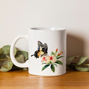 Butterfly Bloom Mug, Floral Coffee Mug, Fluttering Butterfly Tea Cup, Natures Elegance Mug, Butterfly Lover Gift