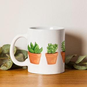 Potted Succulent Mug, Cute Plant Coffe Mug, Indoor Succulent Plant Tea Cup, Plant Nature Mug, Garden Lover Gift