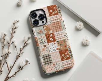 Floral Patchwork Phone Case Cozy Fall Quilt Aesthetic Cover for iPhone 17 16 15 14 Pro Max Samsung Galaxy S25 24 23 Ultra Google Pixel 9 8