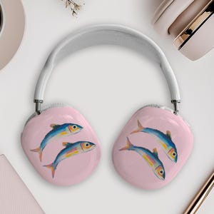 Soft Pink Sardines AirPods Max Case Cover, Cute Coastal Style Headphone Protection, Unique Gift for Sea Lovers