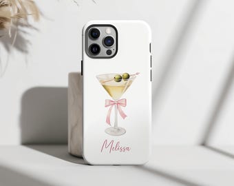Personalized Martini Phone Case, Minimalist Design with Chic Cocktail Illustration, Perfect Custom Accessory for Gifting