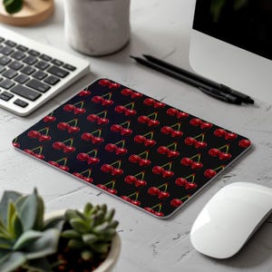 Black Cherrys Mauspad Vegan PU-Leder Künstlerische Ästhetische Schreibtisch Accessoire Ziemlich Retro Büro Dekor