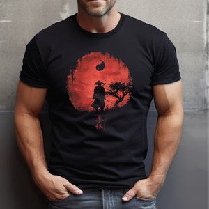 Crimson Moon Samurai: Unique T-shirt Design image 1