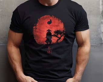 Crimson Moon Samurai: diseño de camiseta único