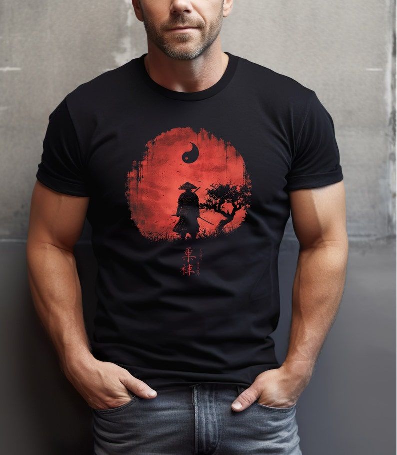 Crimson Moon Samurai: conception de t-shirt unique image 1