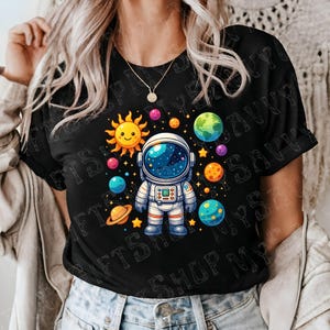 Astronauta (Png), Diseño de sublimación, Dibujos animados del espacio (Png), Planetas coloridos (Png), Diseño de camiseta, Sudadera (Png), Descarga digital (Png), DTF