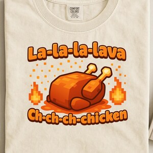 lava chicken png design with pixel art roast chicken gamer style