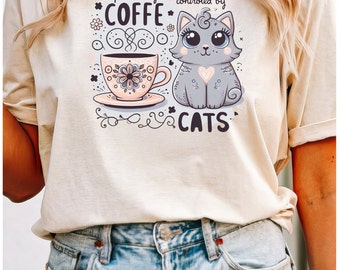 Camiseta de manga corta Whimsical Coffee Cat Tee Unisex Jersey