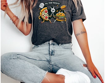 Pizza contre Hamburger Showdown Tee Maillot Unisexe Tee-shirt à manches courtes