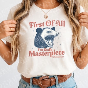 Funny christian opossum png, god&#39;s masterpiece design, vintage ephesians 2:10 svg, faith animal shirt png, sarcastic bible verse art
