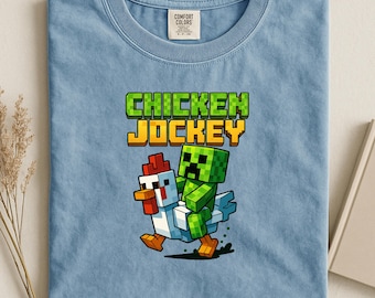Chicken Jockey PNG, Funny Pixel Art Chicken Clipart, Gamer T-Shirt Design