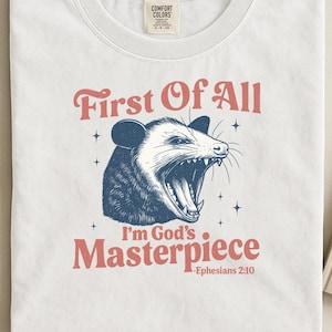 Funny christian opossum png, god’s masterpiece design, vintage ephesians 2:10 svg, faith animal shirt png, sarcastic bible verse art