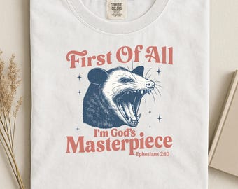 Funny christian opossum png, god's masterpiece design, vintage ephesians 2:10 svg, faith animal shirt png, sarcastic bible verse art