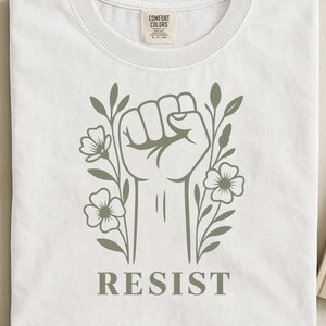 Resist Fist PNG Graphic, Political Protest Floral Clipart, Anti Trump Activism Art, Feminist Statement Shirt Design, Equality Printable