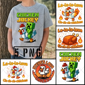 Paquete PNG de Minecraft Chicken Jockey - Diseños de pollo zombi montado - Pack de sublimación de camisetas de juego - Camisetas de gamer para niños