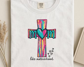 Christian Mama Cross PNG, Hand Drawn Faith Mom Design, Watercolor Mother's Day PNG, Inspirational Religious Sublimation Clipart