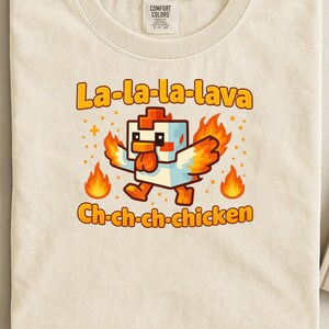 lava chicken png design with funny pixel gamer art for boys birthday shirts