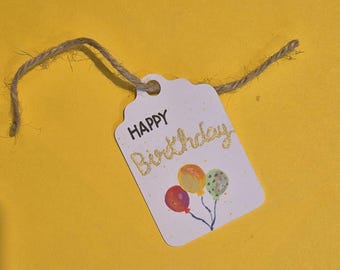 Set of 6 Happy Birthday Gift Tags - Hand Painted Watercolour - Balloons