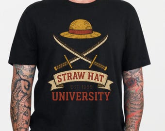 麦わら大学Tシャツ、アニメパロディ、海賊ファンギフト