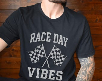 Race Day Vibes Graphic Tee, Checkered Flag Motorsport Shirt