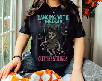 Gothic Skeleton Puppet Shirt, Gruseliges Halloween Grunge T-Shirt