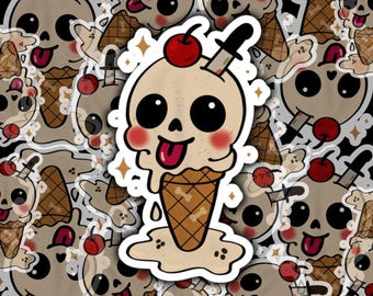 Creepy Ice Cream Skull Vinyl Sticker, Kawaii Gothic Decor