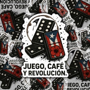 Juego Café y Revolución Sticker - Puerto Rican Domino Flag Design, Boricua Coffee Vinyl Sticker, PR Pride Aesthetic