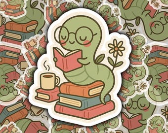 Book Worm Sticker, Cozy Reader Vinyl Sticker
