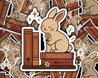Bookish Bunny Romance Sticker: Waterproof Cottagecore Vinyl Sticker