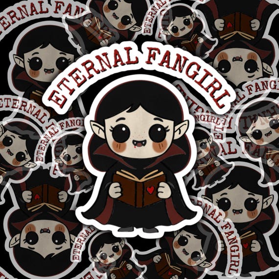 Kawaii Vampire Bookworm Sticker: Gothic Horror Fan Gift