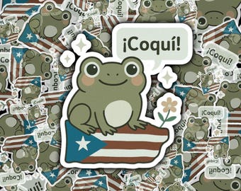 Coquí Frog Puerto Rican Flag Sticker: Tropical Island Vinyl Sticker
