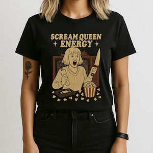Scream Queen Energy Shirt, Horror Movie Halloween Tee, Unisex Goth Popcorn Slasher Shirt, Halloween T-Shirt, Horror Movie Shirt