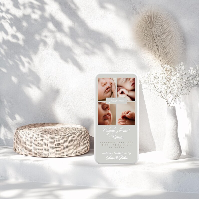 Newborn Baby Girl Introduction Card, Baby Girl Arrival Announcements, send baby announcements, sendable custom customizable baby arrival template, free template baby arrival announcement, mobile virtual electronic, editable in Canva, Instant download, simple modern elegant minimalist clean, welcome baby, hello world, hello baby, meet our baby, beautiful baby girl, png, jpg