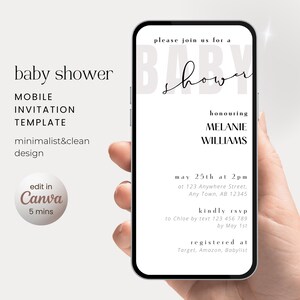 Eenvoudige elegante babyshoweruitnodiging Digitale, bewerkbare mobiele uitnodiging, elektronische neutrale sjabloon - direct te bewerken op canvas