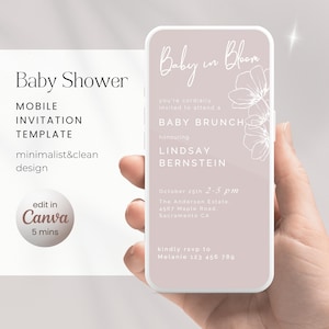 Mobiele bewerkbare babybrunchuitnodiging Digitale, aangepaste elektronische uitnodiging voor een babyshower, minimalistische eenvoudige sjabloon - bewerken op canvas
