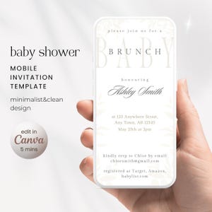 Digitale babyshoweruitnodiging, bewerkbare mobiele minimalistische uitnodiging voor een babyshower, elektronische eenvoudige schone sjabloon - direct bewerken op canvas