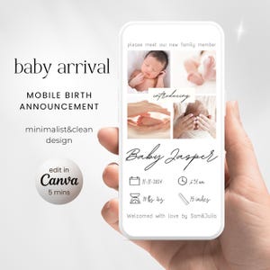 Mobile Baby Birth Announcement Card, Baby Arrival Introduction Template, Editable Newborn Baby Announce Ecard, instant edit in Canva