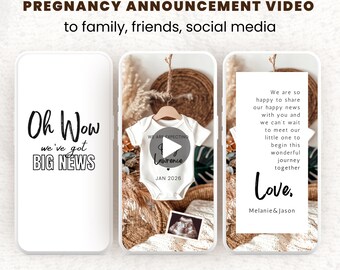 Rustic Boho Pregnancy Announcement Video: Early Baby Reveal (Editable Canva Template)