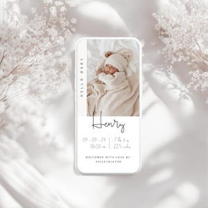 Mobile Baby Boy Introduction Card, Editable Baby Boy Birth Announcement Picture, Newborn Baby Ecard Template, New Born Evite - Edit in Canva
