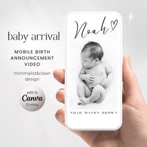 Video Baby Birth Announcement Template, New Born Baby Arrival Digital, Animated Baby Birth Introduction, Mobile Ecard Edit in Canva