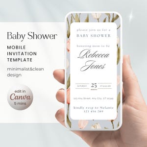 Mobiele elegante babyshoweruitnodiging Digitale, aangepaste elektronische neutrale uitnodiging voor een babyshower, minimalistische eenvoudige sjabloon - bewerken op canvas