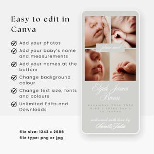 Newborn Baby Girl Introduction Card, Baby Girl Arrival Announcements, send baby announcements, sendable custom customizable baby arrival template, free template baby arrival announcement, mobile virtual electronic, editable in Canva, Instant download, simple modern elegant minimalist clean, welcome baby, hello world, hello baby, meet our baby, beautiful baby girl, png, jpg