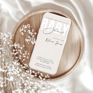 Digitale babyshoweruitnodiging, bewerkbare mobiele minimalistische uitnodiging voor een babyshower, elektronische eenvoudige schone sjabloon - direct bewerken op canvas