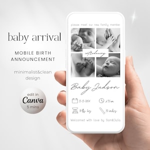 Newborn Baby Announcement Template, New Born Baby Arrival Announcement, Digital Birth Introduction, Mobile Baby Announcement ecard